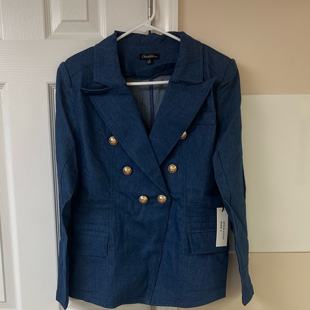 NWT Chocolate USA Double Breasted Blazer With Gold Tone Buttons